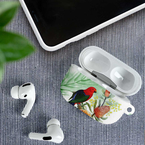 King Parrot Australia AirPods Case Alisterus Scapularis Banksia Watercolor - Aussie Hoodie