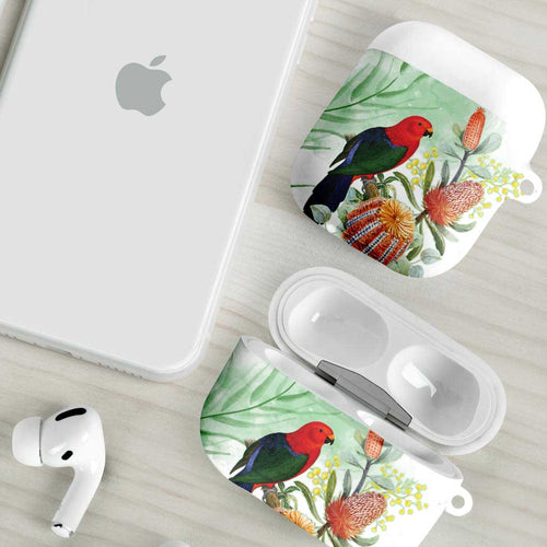 King Parrot Australia AirPods Case Alisterus Scapularis Banksia Watercolor - Aussie Hoodie