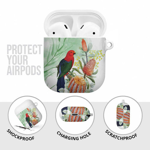 King Parrot Australia AirPods Case Alisterus Scapularis Banksia Watercolor - Aussie Hoodie