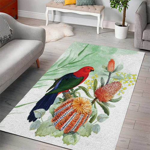 King Parrot Australia Area Rug Alisterus Scapularis Banksia Watercolor - Aussie Hoodie