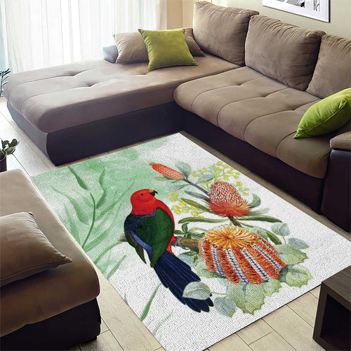 King Parrot Australia Area Rug Alisterus Scapularis Banksia Watercolor - Aussie Hoodie