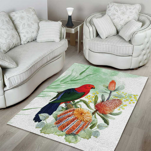 King Parrot Australia Area Rug Alisterus Scapularis Banksia Watercolor - Aussie Hoodie
