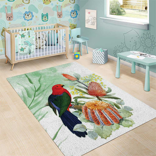 King Parrot Australia Area Rug Alisterus Scapularis Banksia Watercolor - Aussie Hoodie