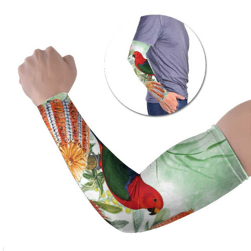 King Parrot Australia Arm Sleeves Alisterus Scapularis Banksia Watercolor - Aussie Hoodie