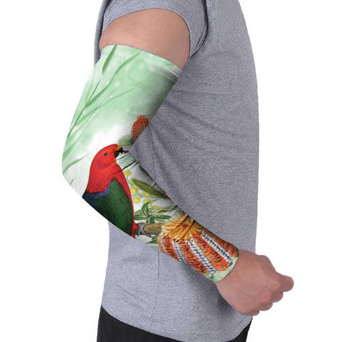 King Parrot Australia Arm Sleeves Alisterus Scapularis Banksia Watercolor - Aussie Hoodie