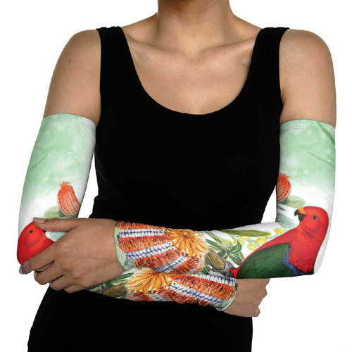 King Parrot Australia Arm Sleeves Alisterus Scapularis Banksia Watercolor - Aussie Hoodie