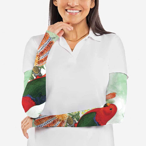 King Parrot Australia Arm Sleeves Alisterus Scapularis Banksia Watercolor - Aussie Hoodie