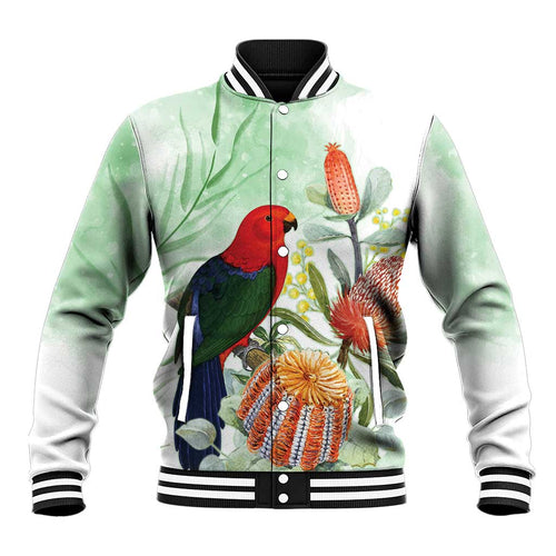 King Parrot Australia Baseball Jacket Alisterus Scapularis Banksia Watercolor - Aussie Hoodie