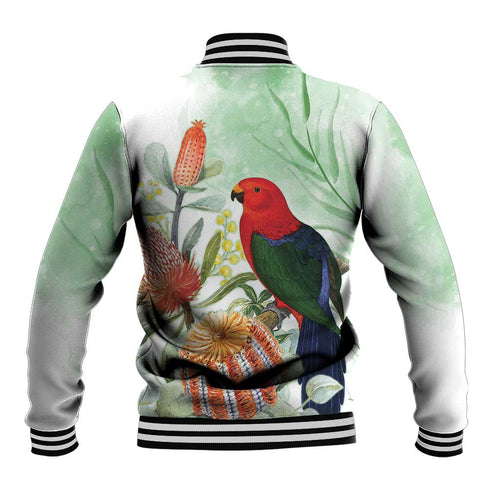 King Parrot Australia Baseball Jacket Alisterus Scapularis Banksia Watercolor - Aussie Hoodie