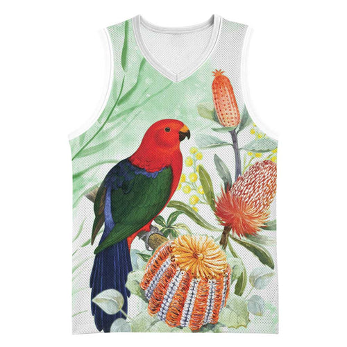 King Parrot Australia Basketball Jersey Alisterus Scapularis Banksia Watercolor - Aussie Hoodie