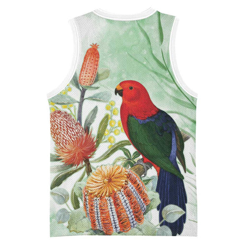 King Parrot Australia Basketball Jersey Alisterus Scapularis Banksia Watercolor - Aussie Hoodie