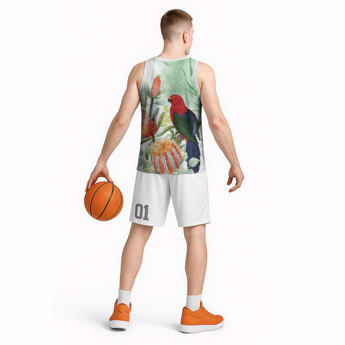 King Parrot Australia Basketball Jersey Alisterus Scapularis Banksia Watercolor - Aussie Hoodie