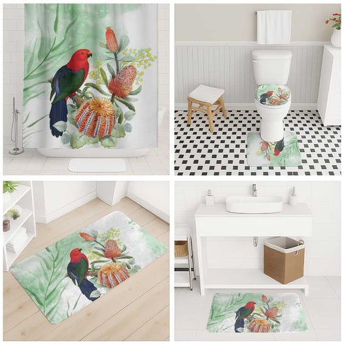 King Parrot Australia Bathroom Set Alisterus Scapularis Banksia Watercolor - Aussie Hoodie