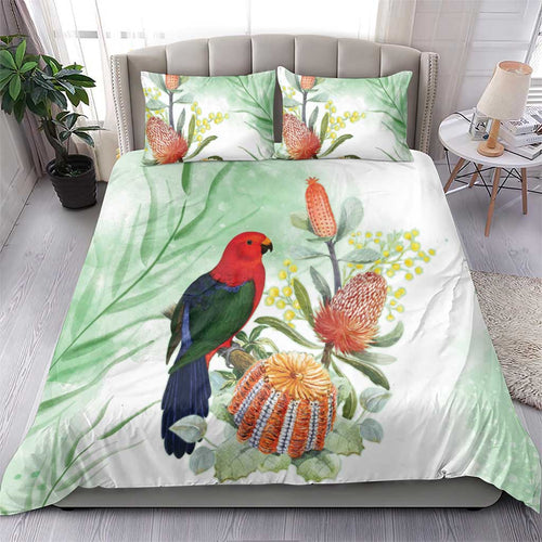King Parrot Australia Bedding Set Alisterus Scapularis Banksia Watercolor - Aussie Hoodie