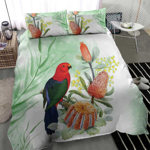 King Parrot Australia Bedding Set Alisterus Scapularis Banksia Watercolor - Aussie Hoodie