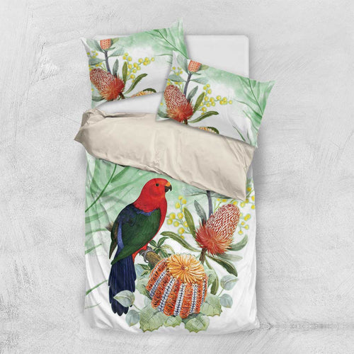 King Parrot Australia Bedding Set Alisterus Scapularis Banksia Watercolor - Aussie Hoodie
