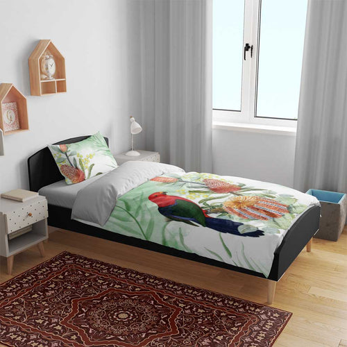 King Parrot Australia Bedding Set Alisterus Scapularis Banksia Watercolor - Aussie Hoodie