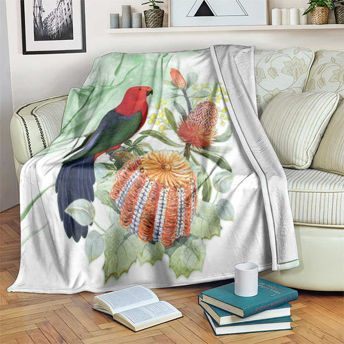 King Parrot Australia Blanket Alisterus Scapularis Banksia Watercolor - Aussie Hoodie
