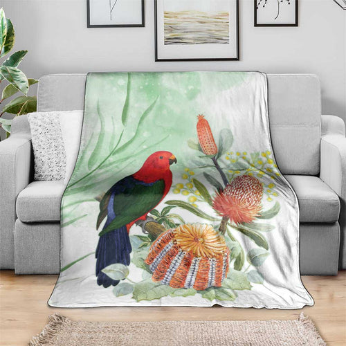 King Parrot Australia Blanket Alisterus Scapularis Banksia Watercolor - Aussie Hoodie
