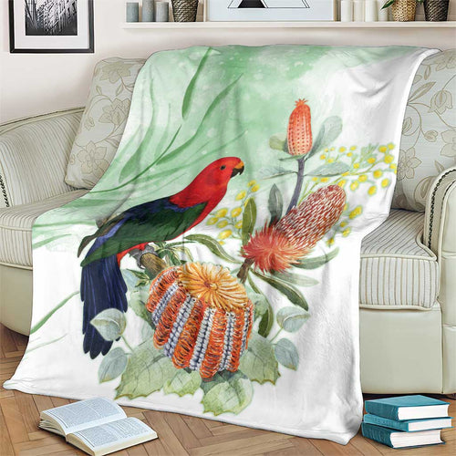 King Parrot Australia Blanket Alisterus Scapularis Banksia Watercolor - Aussie Hoodie