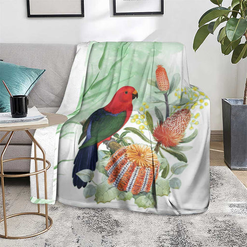 King Parrot Australia Blanket Alisterus Scapularis Banksia Watercolor - Aussie Hoodie