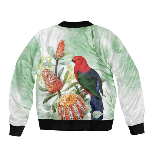 King Parrot Australia Bomber Jacket Alisterus Scapularis Banksia Watercolor - Aussie Hoodie
