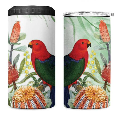King Parrot Australia 4 in 1 Can Cooler Tumbler Alisterus Scapularis Banksia Watercolor - Aussie Hoodie