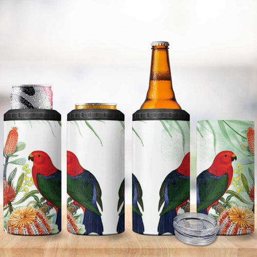 King Parrot Australia 4 in 1 Can Cooler Tumbler Alisterus Scapularis Banksia Watercolor - Aussie Hoodie
