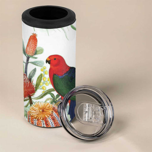 King Parrot Australia 4 in 1 Can Cooler Tumbler Alisterus Scapularis Banksia Watercolor - Aussie Hoodie