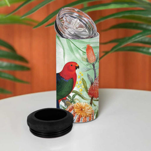 King Parrot Australia 4 in 1 Can Cooler Tumbler Alisterus Scapularis Banksia Watercolor - Aussie Hoodie