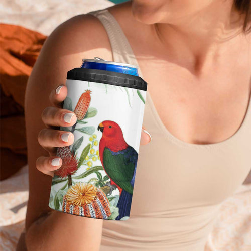 King Parrot Australia 4 in 1 Can Cooler Tumbler Alisterus Scapularis Banksia Watercolor - Aussie Hoodie