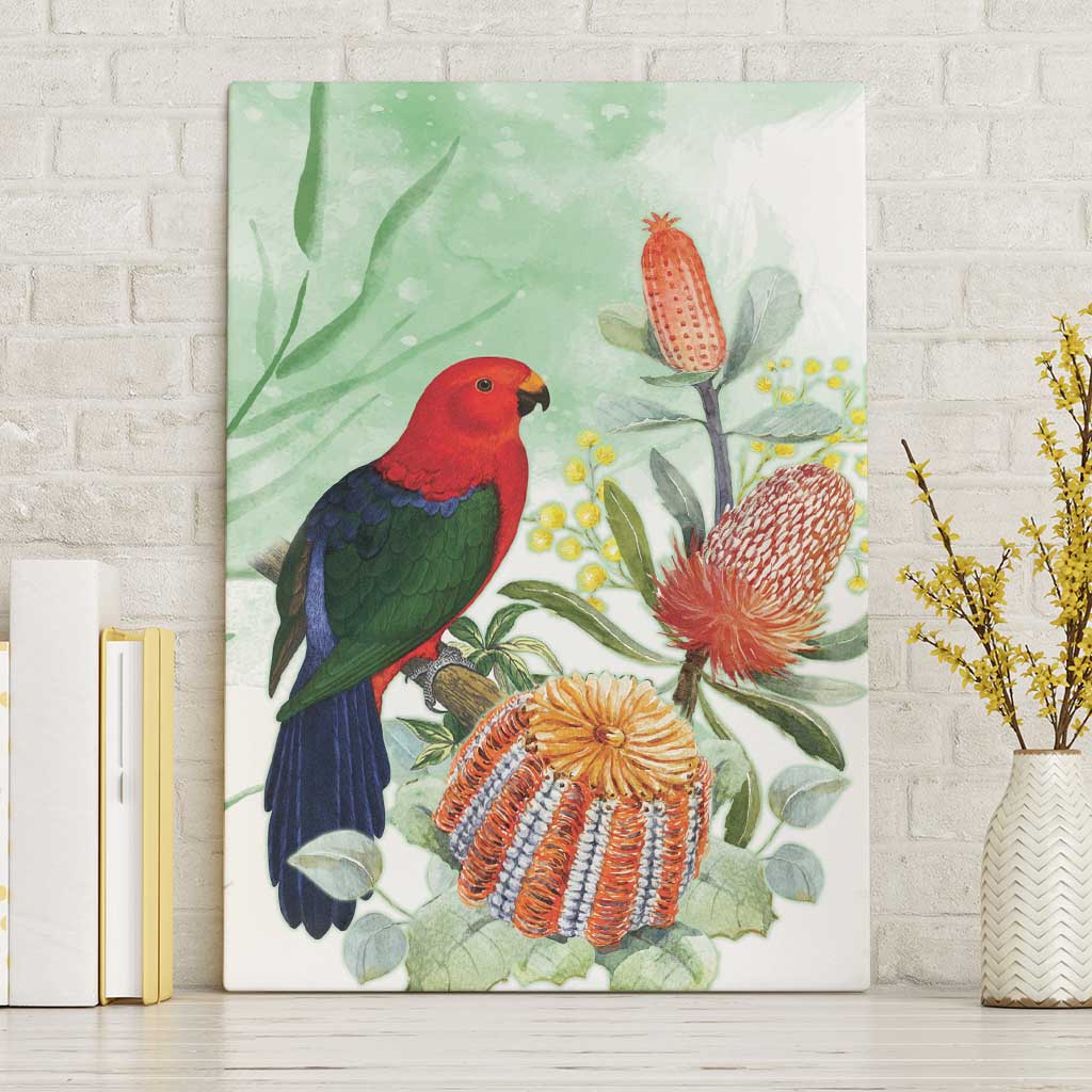 King Parrot Australia Canvas Wall Art Alisterus Scapularis Banksia Watercolor - Aussie Hoodie