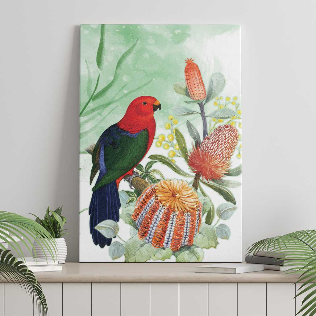 King Parrot Australia Canvas Wall Art Alisterus Scapularis Banksia Watercolor - Aussie Hoodie