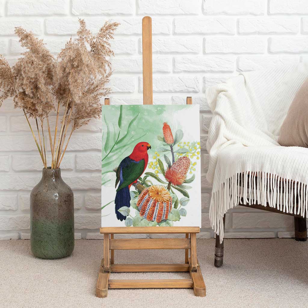 King Parrot Australia Canvas Wall Art Alisterus Scapularis Banksia Watercolor - Aussie Hoodie