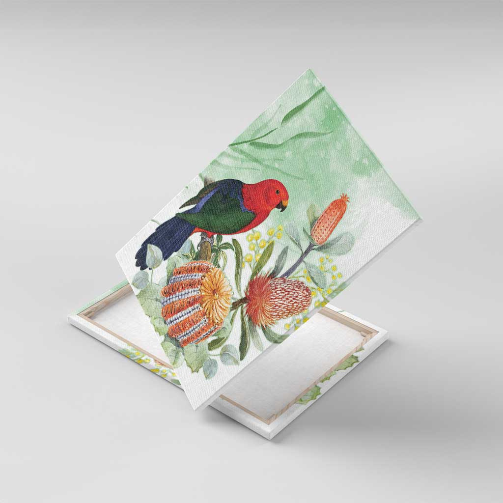 King Parrot Australia Canvas Wall Art Alisterus Scapularis Banksia Watercolor - Aussie Hoodie