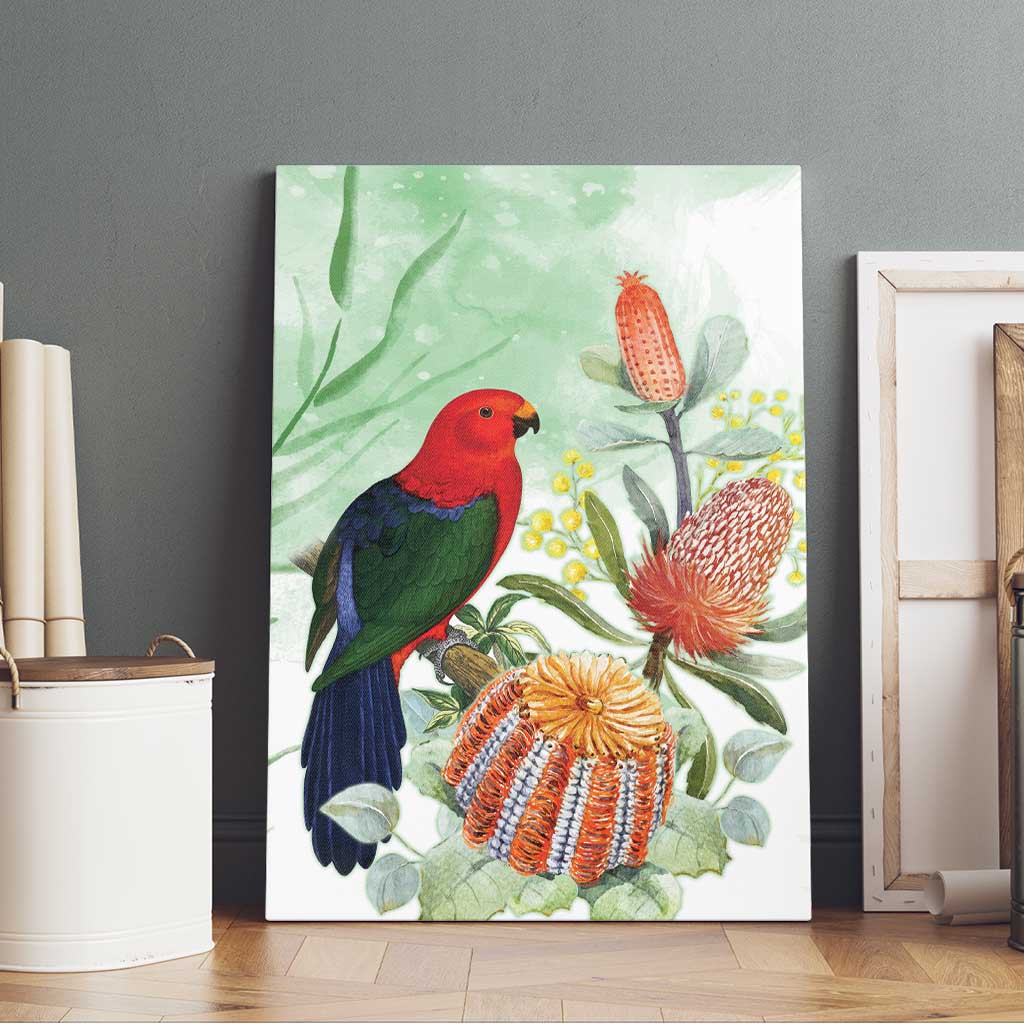 King Parrot Australia Canvas Wall Art Alisterus Scapularis Banksia Watercolor - Aussie Hoodie