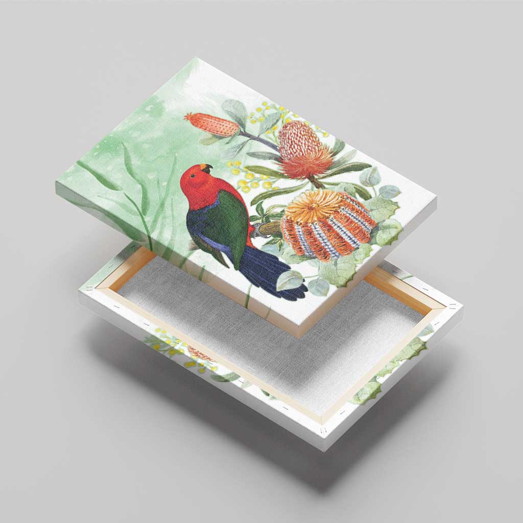 King Parrot Australia Canvas Wall Art Alisterus Scapularis Banksia Watercolor - Aussie Hoodie