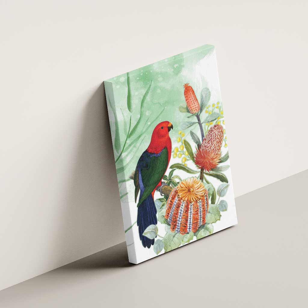 King Parrot Australia Canvas Wall Art Alisterus Scapularis Banksia Watercolor - Aussie Hoodie