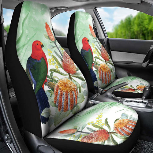 King Parrot Australia Car Seat Cover Alisterus Scapularis Banksia Watercolor - Aussie Hoodie