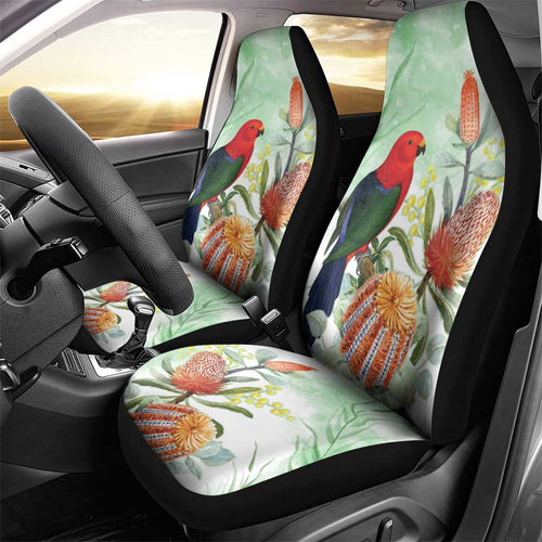 King Parrot Australia Car Seat Cover Alisterus Scapularis Banksia Watercolor - Aussie Hoodie