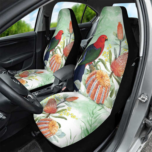 King Parrot Australia Car Seat Cover Alisterus Scapularis Banksia Watercolor - Aussie Hoodie
