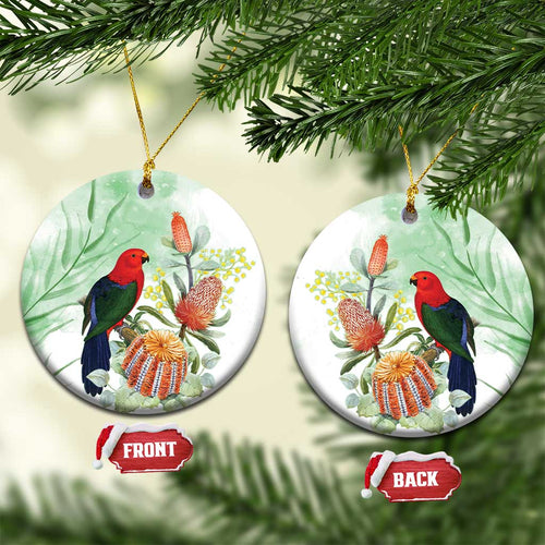 King Parrot Australia Ceramic Ornament Alisterus Scapularis Banksia Watercolor - Aussie Hoodie