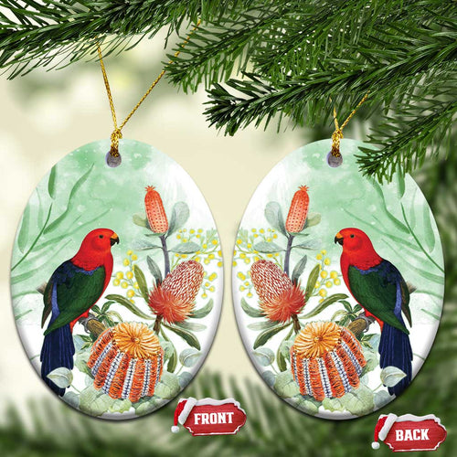 King Parrot Australia Ceramic Ornament Alisterus Scapularis Banksia Watercolor - Aussie Hoodie