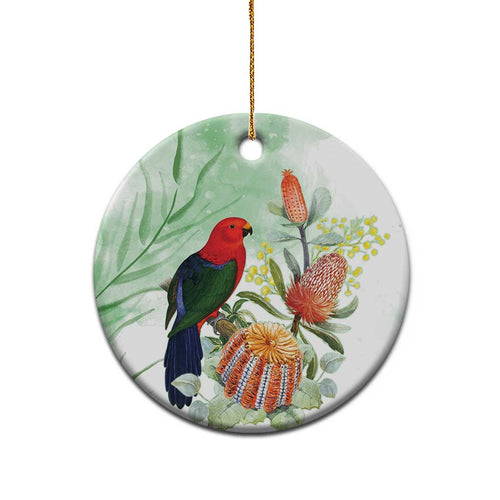 King Parrot Australia Ceramic Ornament Alisterus Scapularis Banksia Watercolor - Aussie Hoodie
