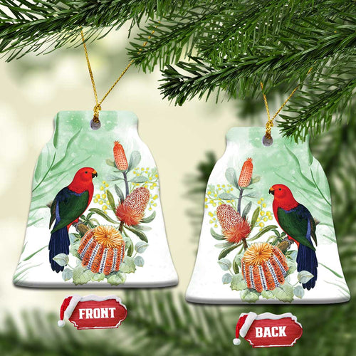 King Parrot Australia Ceramic Ornament Alisterus Scapularis Banksia Watercolor - Aussie Hoodie
