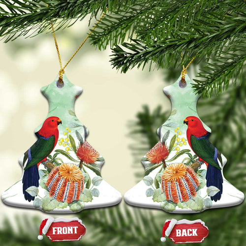 King Parrot Australia Ceramic Ornament Alisterus Scapularis Banksia Watercolor - Aussie Hoodie