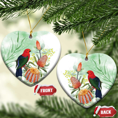 King Parrot Australia Ceramic Ornament Alisterus Scapularis Banksia Watercolor - Aussie Hoodie