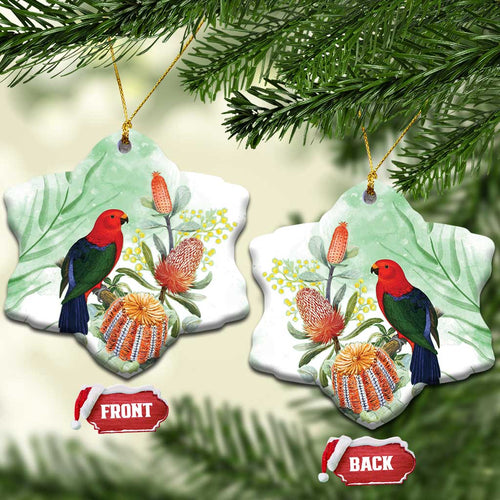 King Parrot Australia Ceramic Ornament Alisterus Scapularis Banksia Watercolor - Aussie Hoodie