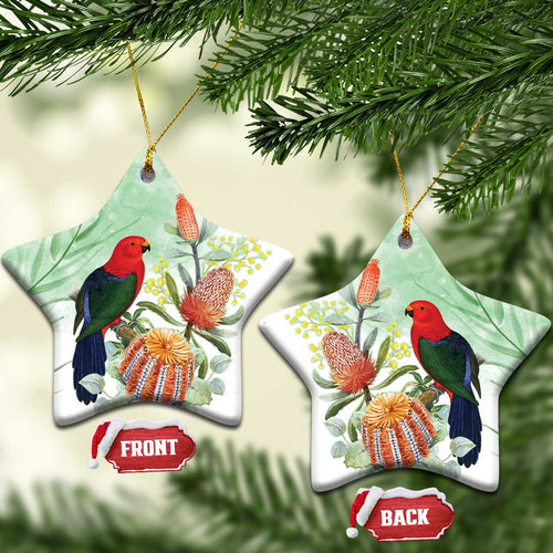 King Parrot Australia Ceramic Ornament Alisterus Scapularis Banksia Watercolor - Aussie Hoodie