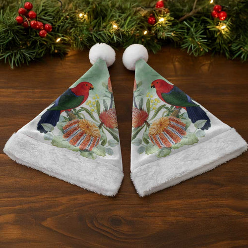 King Parrot Australia Christmas Santa Hat Alisterus Scapularis Banksia Watercolor - Aussie Hoodie